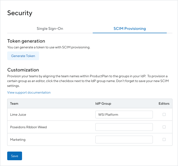 ProductPlan Security Settings Page